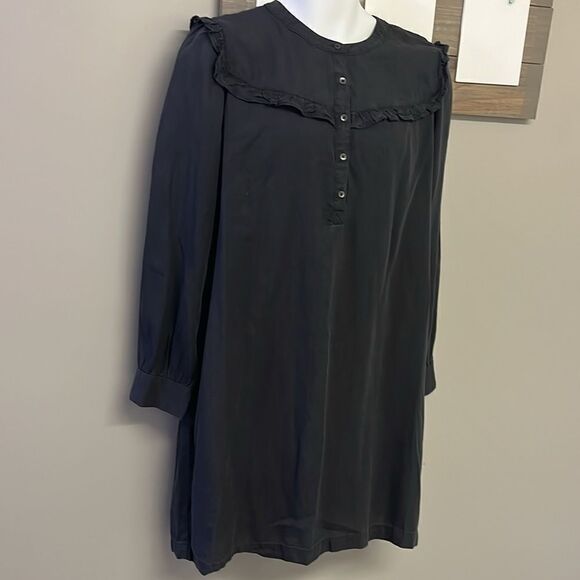 Old Navy Rustic Faded Black Ruffled Pullover Button Crew Neck Shirt Dress-Large - Picture 4 of 16